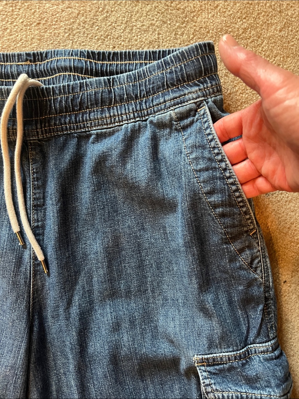 James Perse Denim Cargo Pants Full‑Length Relaxed Fit Drawstring Waist Size 3 - Picture 4 of 16